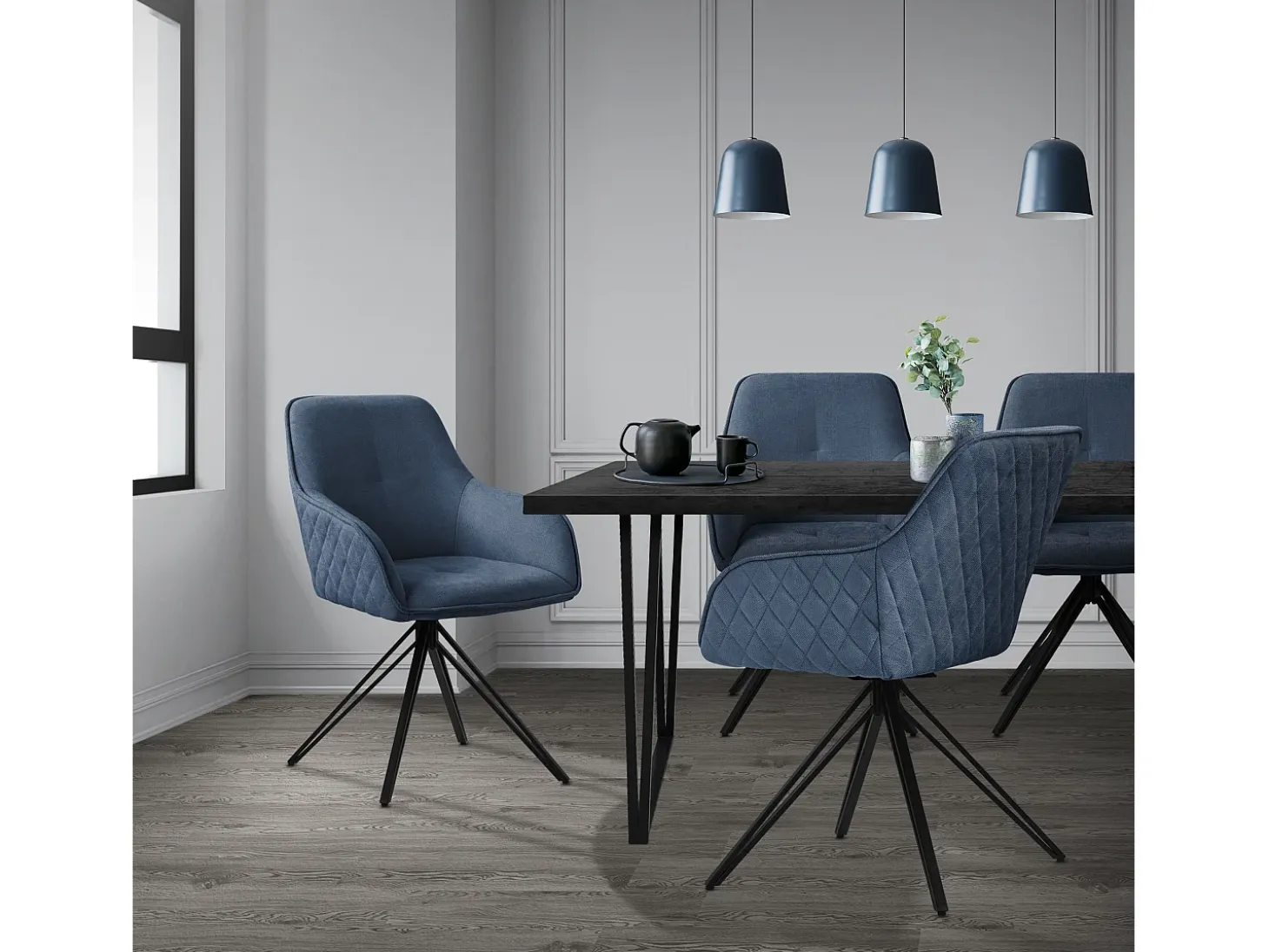 4 silla de comedor giratoria sillón giratorio 360 grados silla de salón azul