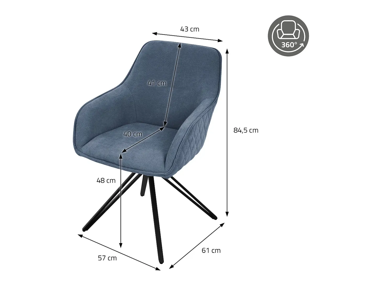 4 silla de comedor giratoria sillón giratorio 360 grados silla de salón azul