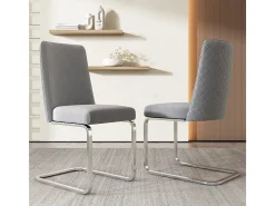 2 sillas cantilever en terciopelo y metal plateado - Diseño diamante - Carga máx. 150 kg - 55x45x87 cm - Gris
