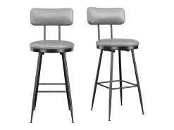 2 sillas de bar grises con respaldo, estilo industrial, altura del asiento de 65 cm, piel sintética