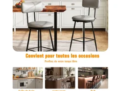 2 sillas de bar grises con respaldo, estilo industrial, altura del asiento de 65 cm, piel sintética