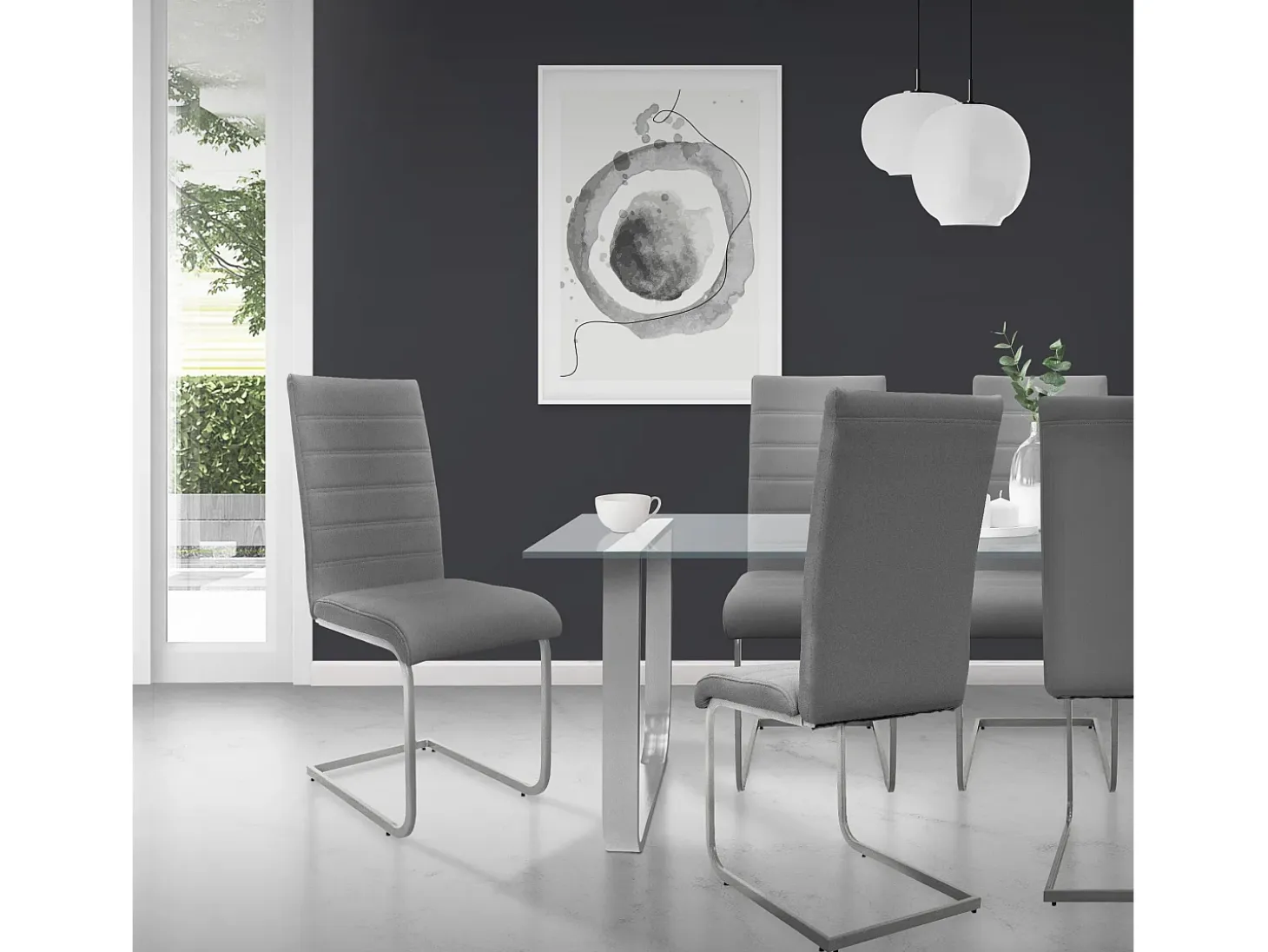 6 sillas de comedor basculante gris asientos cantilever de polipiel ergonómico