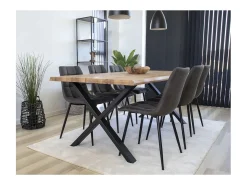 2 sillas de comedor de microfibra gris con pies negros