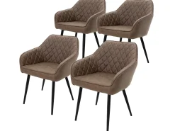 4 sillas de comedor tapizadas en imitación PU marrón con patas ML-Design