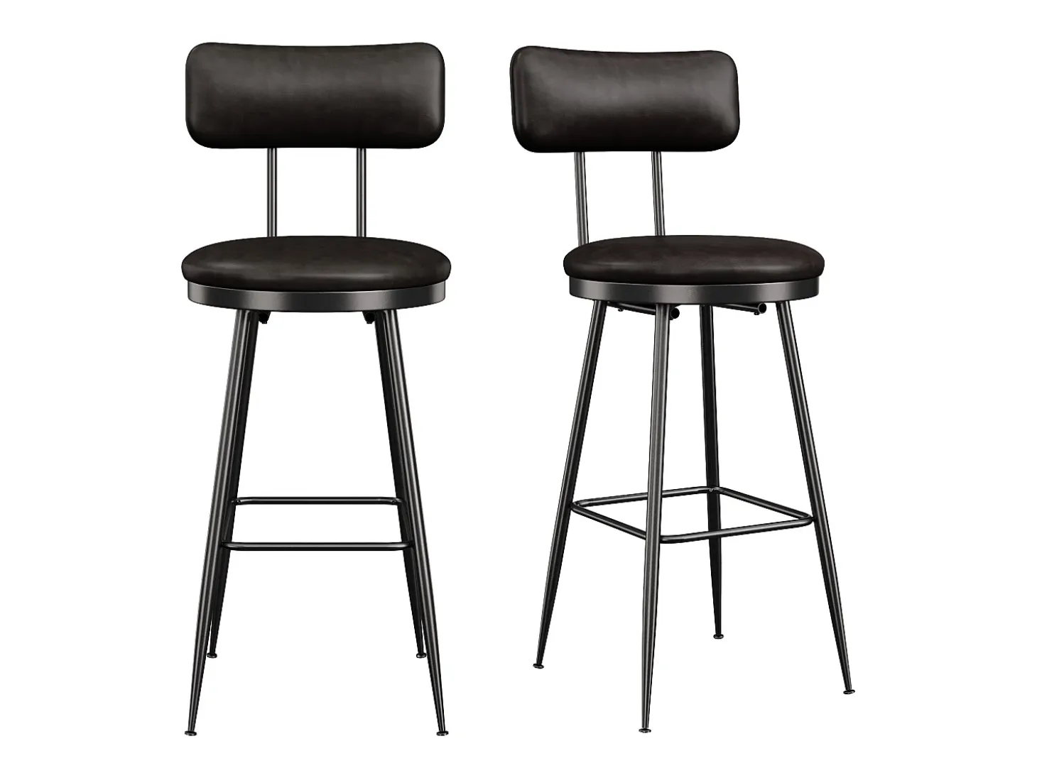 2 sillas negras de mostrador con respaldo, de piel sintética, altura del asiento de 65 cm, para cocina