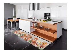 Alfombra de cocina - dibujos con flores - multicolor - 52 x 200 cm - RICCI