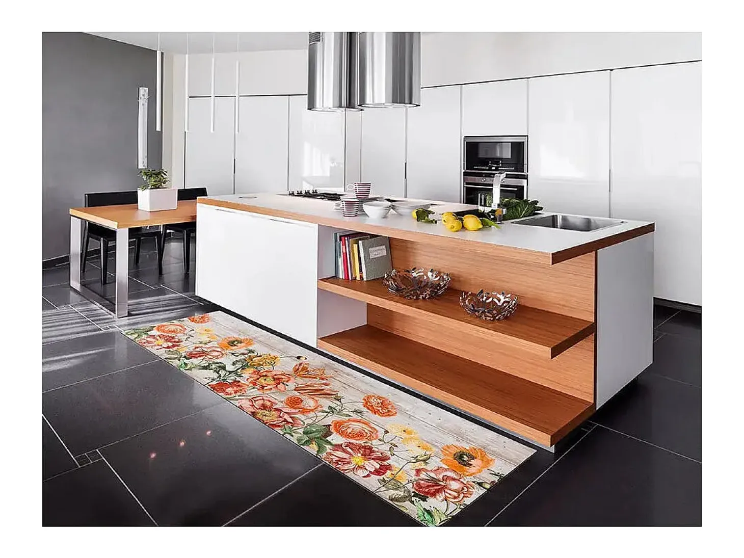 Alfombra de cocina - dibujos con flores - multicolor - 52 x 200 cm - RICCI