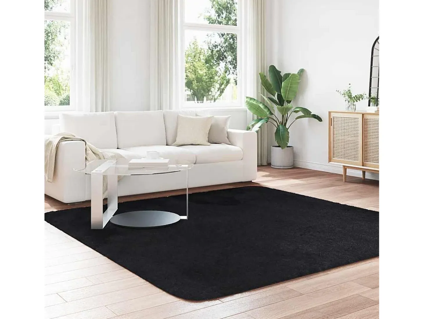 Alfombra de pelo largo negra NAVARRA 240x240 cm poliéster