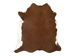 Alfombra de piel de vaca auténtica marrón y blanca 180x220 cm