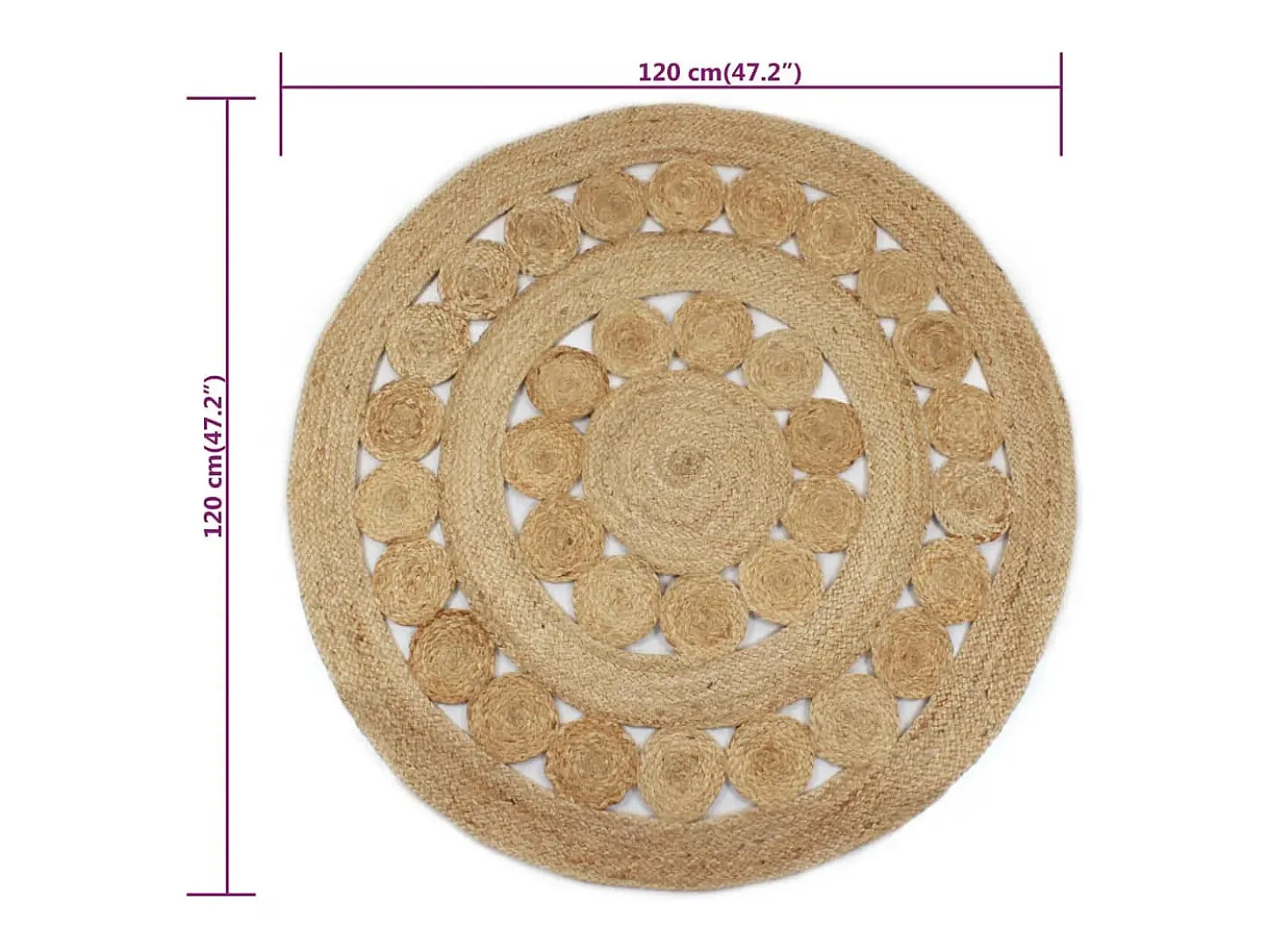 Alfombra de yute con diseño trenzado, redonda de 120 cm.
