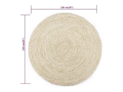 Alfombra de yute hecha a mano blanca y natural 150 cm