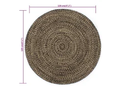 Alfombra de yute hecha a mano negra y natural 120 cm