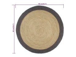 Alfombra de yute hecha a mano con borde gris oscuro 90 cm
