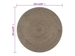 Alfombra redonda de yute hecha a mano, 150 cm, color gris