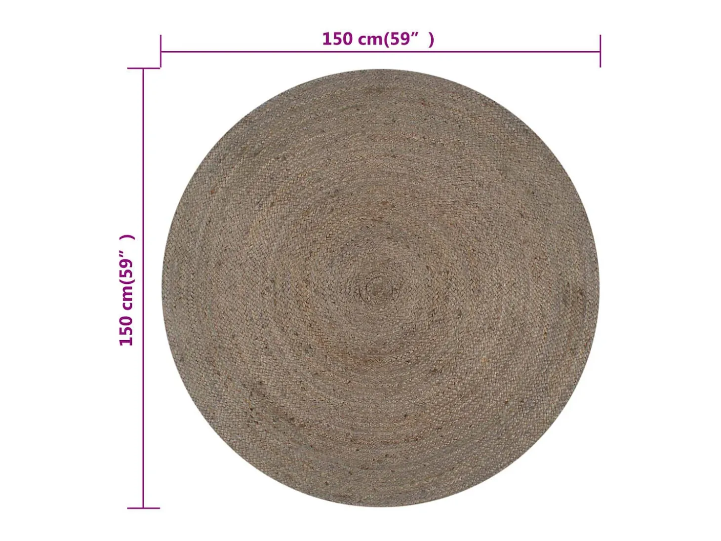 Alfombra redonda de yute hecha a mano, 150 cm, color gris