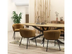 ALVIN-Sillón de mesa de tela Luxury mostaza