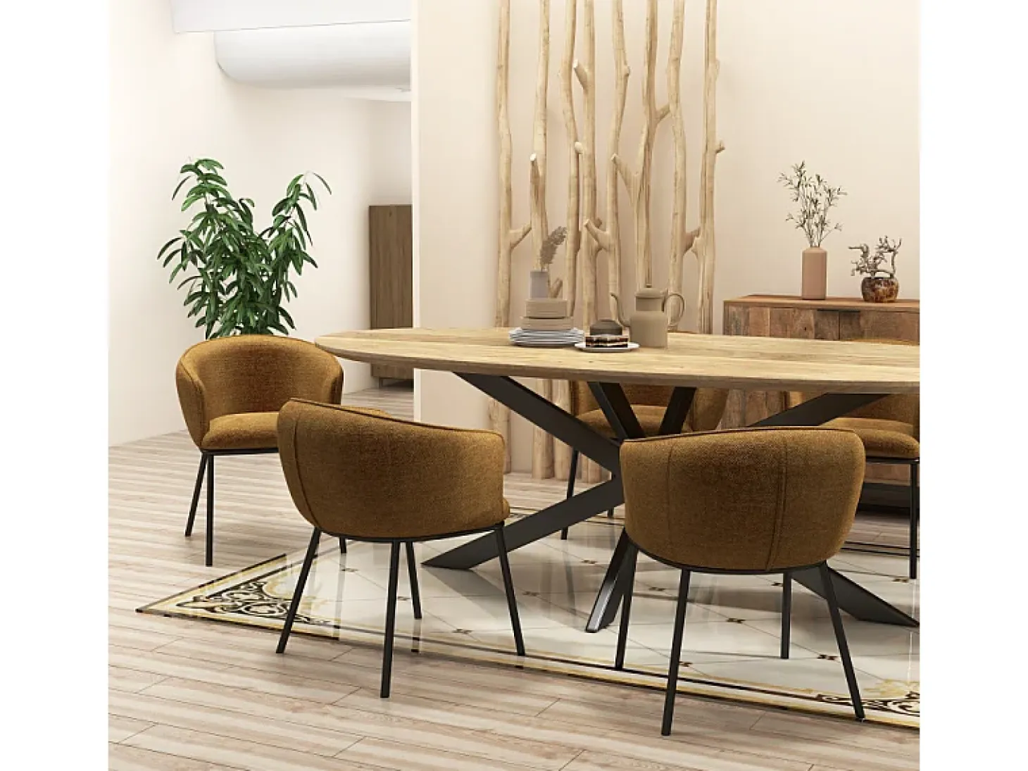 ALVIN-Sillón de mesa de tela Luxury mostaza
