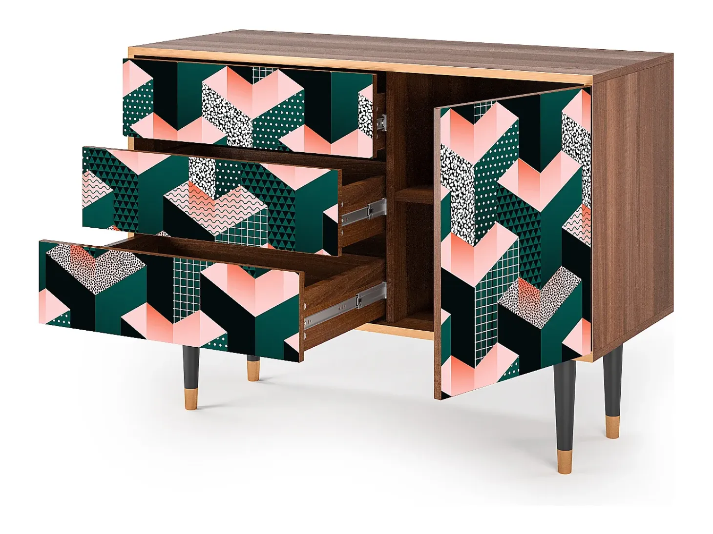 Aparador - 115х84х41 cm - S3 - Geometric Madness, Nogal