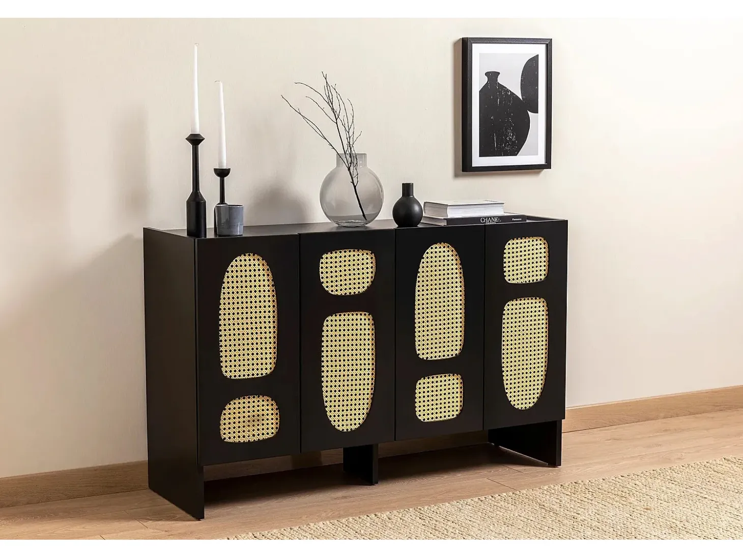 Aparador – 120 cm x 80 cm x 40 cm – Negro – Tablero aglomerado recubierto de melamina
