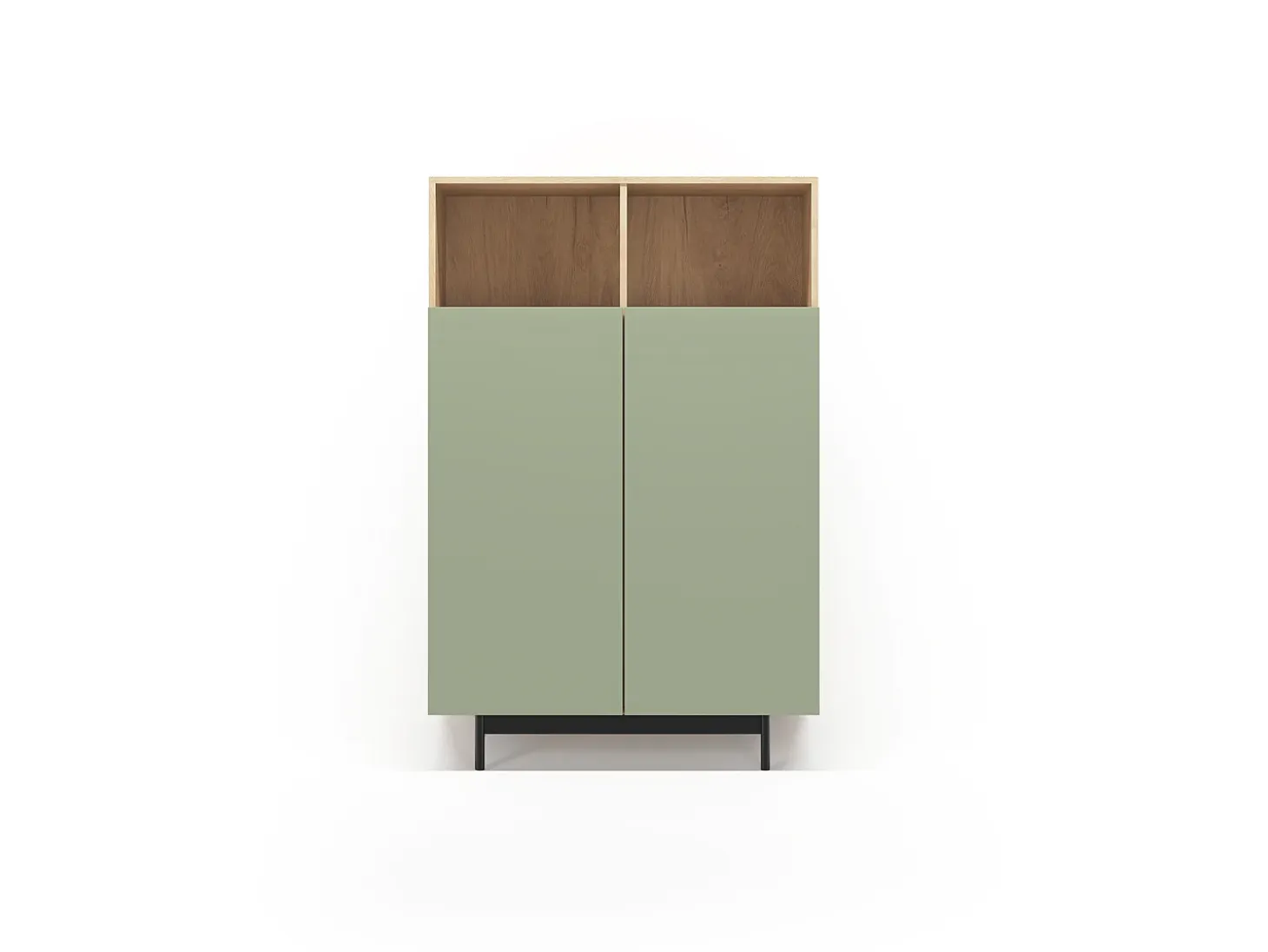 Aparador 2 puertas - A140cm x L90cm x F34cm - roble y verde - Printed