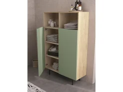Aparador 2 puertas - A140cm x L90cm x F34cm - roble y verde - Printed