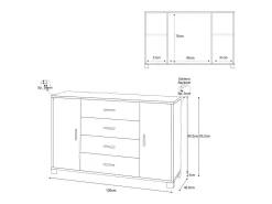 Aparador 2 puertas 4 cajones Mueble TV buffet salón Talia - Blanco