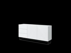 Aparador 2 puertas 3 cajones madera laminada blanca con pie de metal 167x43cm