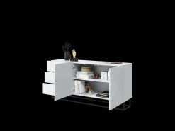 Aparador 2 puertas 3 cajones madera laminada blanca con pie de metal 167x43cm