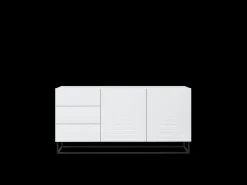Aparador 2 puertas 3 cajones madera laminada blanca con pie de metal 167x43cm