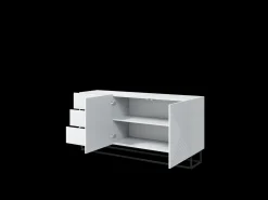 Aparador 2 puertas 3 cajones madera laminada blanca con pie de metal 167x43cm
