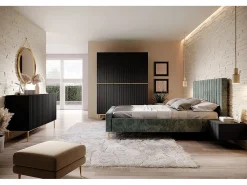 Aparador 2 puertas 3 cajones centrales negro con pie metal dorado 150x45 cm