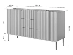 Aparador 2 puertas 3 cajones centrales negro con pie metal dorado 150x45 cm