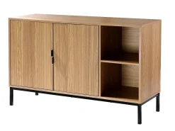 Aparador 2 puertas, 2 compartimentos abiertos efecto madera ranurada L110 cm - TARA