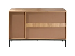 Aparador 2 puertas, 2 compartimentos abiertos efecto madera ranurada L110 cm - TARA
