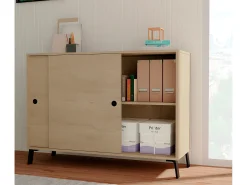 Aparador 2 puertas color efecto madera - Altura 87 x Longitud 120 x Profundidad 40 cm