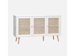 Aparador 3 puertas de caña, 120cm blanco roto