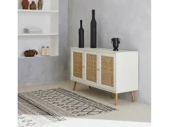 Aparador 3 puertas de caña, 120cm blanco roto