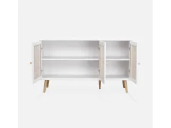 Aparador 3 puertas de caña, 120cm blanco roto