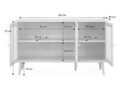 Aparador 3 puertas de caña, 120cm blanco roto