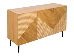 Aparador 3 puertas de madera clara de roble macizo y metal negro 135 cm ARCHIPEL