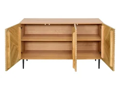 Aparador 3 puertas de madera clara de roble macizo y metal negro 135 cm ARCHIPEL