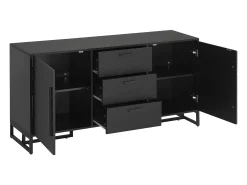 Aparador 2 puertas y 3 cajones con estantes regulables - diseño en espiga - Negro