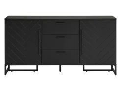 Aparador 2 puertas y 3 cajones con estantes regulables - diseño en espiga - Negro