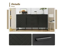 Aparador 2 puertas y 3 cajones con estantes regulables - diseño en espiga - Negro