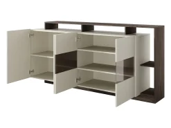 Aparador 4 puertas y 4 nichos con LEDs - Beige y Natural oscuro - IDESIA