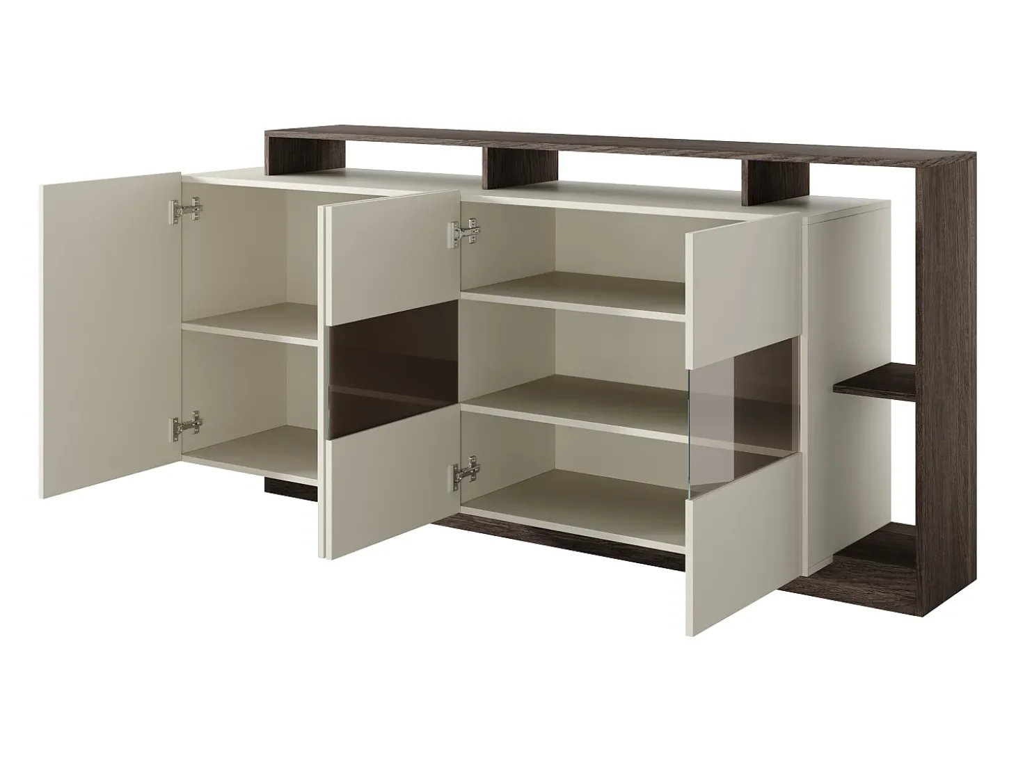 Aparador 4 puertas y 4 nichos con LEDs - Beige y Natural oscuro - IDESIA