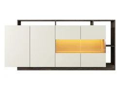 Aparador 4 puertas y 4 nichos con LEDs - Beige y Natural oscuro - IDESIA
