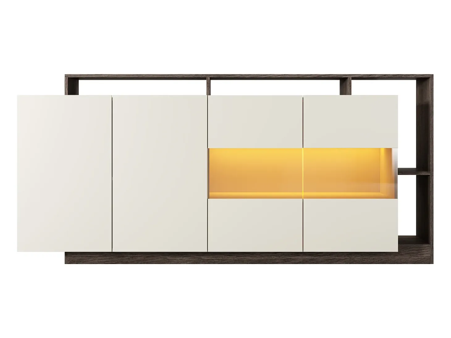 Aparador 4 puertas y 4 nichos con LEDs - Beige y Natural oscuro - IDESIA