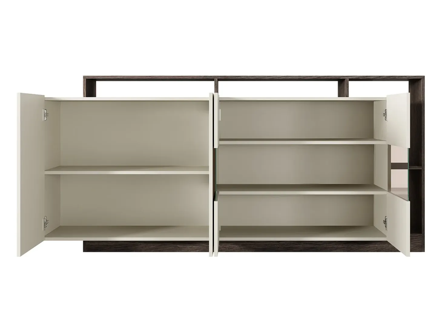 Aparador 4 puertas y 4 nichos con LEDs - Beige y Natural oscuro - IDESIA