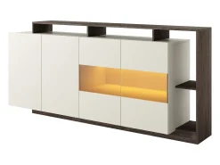 Aparador 4 puertas y 4 nichos con LEDs - Beige y Natural oscuro - IDESIA